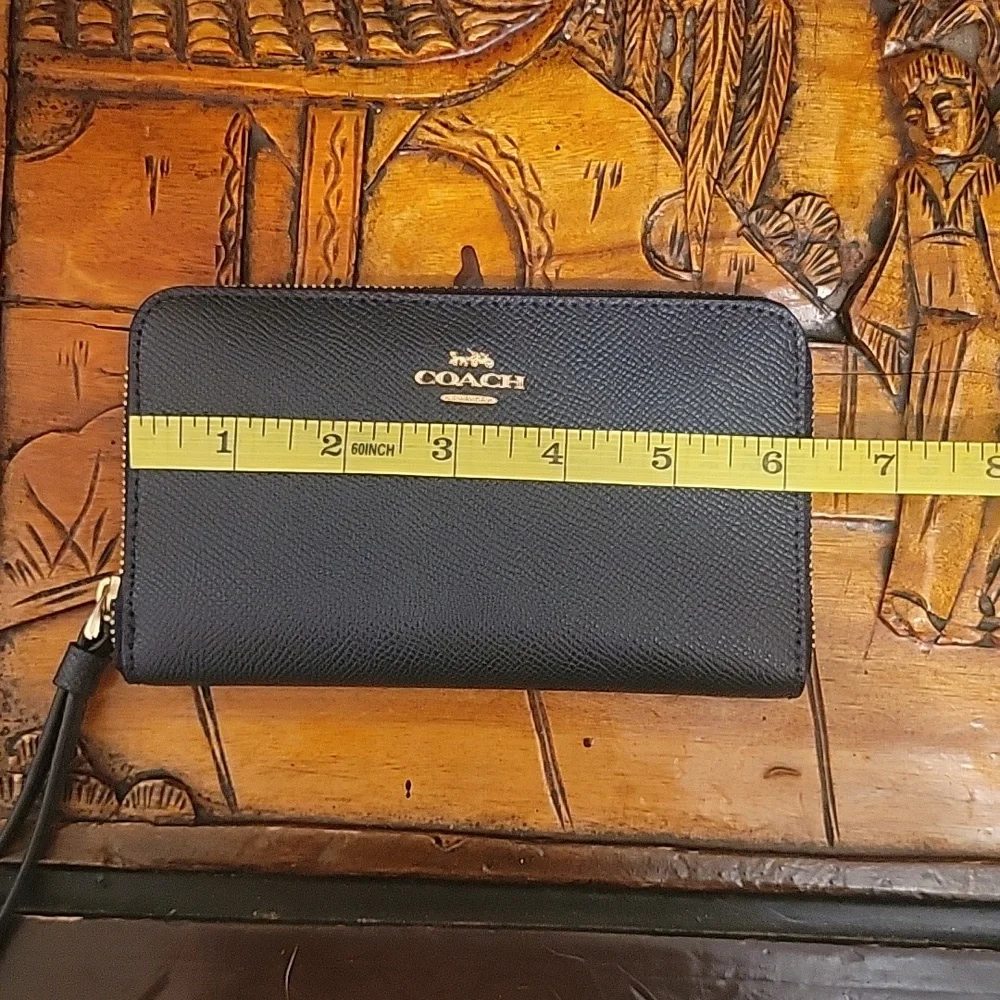 Coach wristlet wallet navy pebble leather with gold